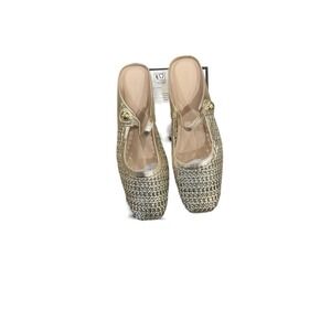 Xin Jing Shoes Gold Woven Mary Jane Mules Square Toe Flat Metallic EU 42